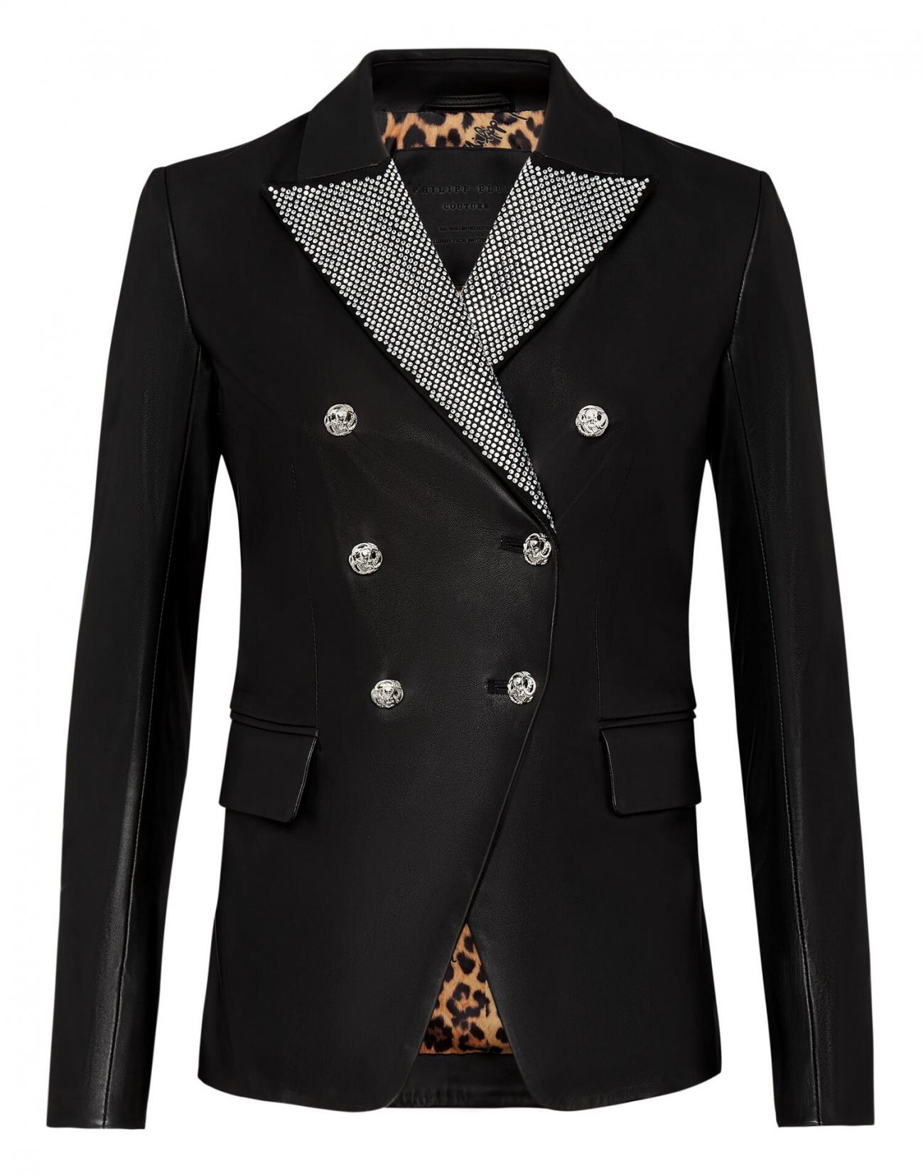 Leather Blazer Crystal black | Philipp Plein Women Blazers · Hoof ...